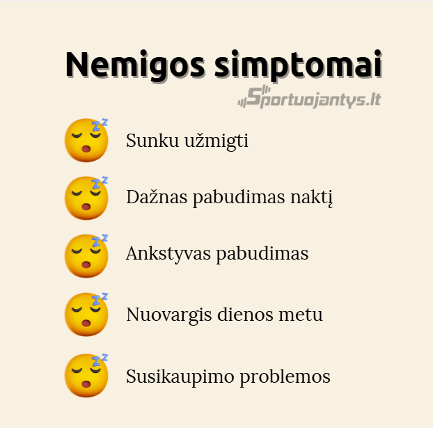 nemigos simptomai